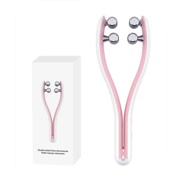 EMS Y Shape Lifting Facial Massager in pink with 3D roller and EMS microcurrent